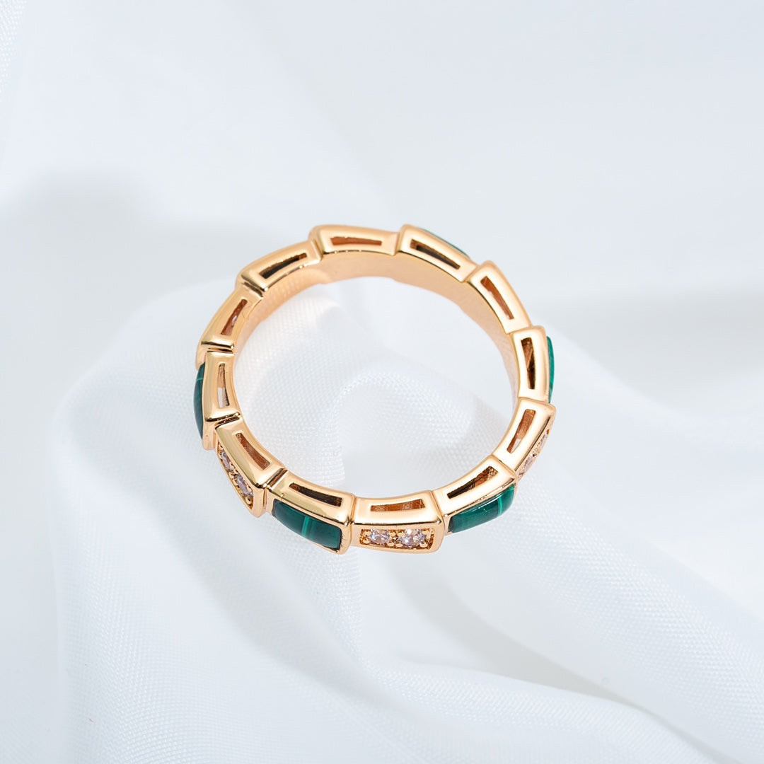[Psychic Jewelrys]SERPENTI RING PINK GOLD MALACHITE DIAMOND 3MM