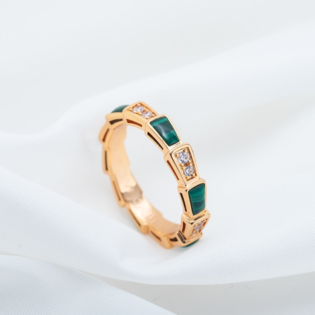 [Psychic Jewelrys]SERPENTI RING PINK GOLD MALACHITE DIAMOND 3MM