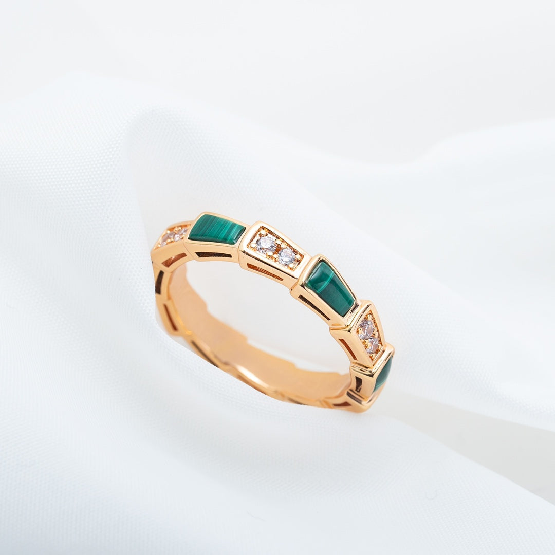 [Psychic Jewelrys]SERPENTI RING PINK GOLD MALACHITE DIAMOND 3MM