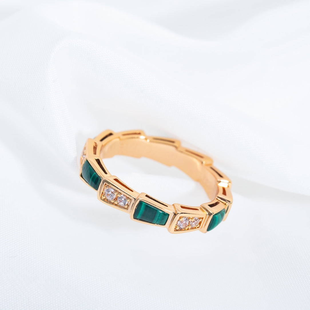 [Psychic Jewelrys]SERPENTI RING PINK GOLD MALACHITE DIAMOND 3MM