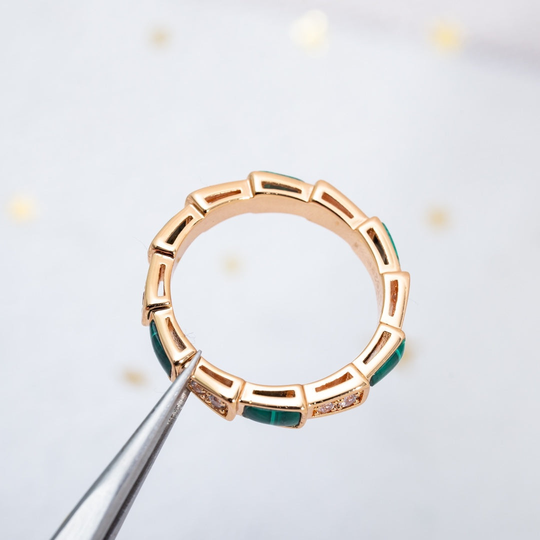 [Psychic Jewelrys]SERPENTI RING PINK GOLD MALACHITE DIAMOND 3MM