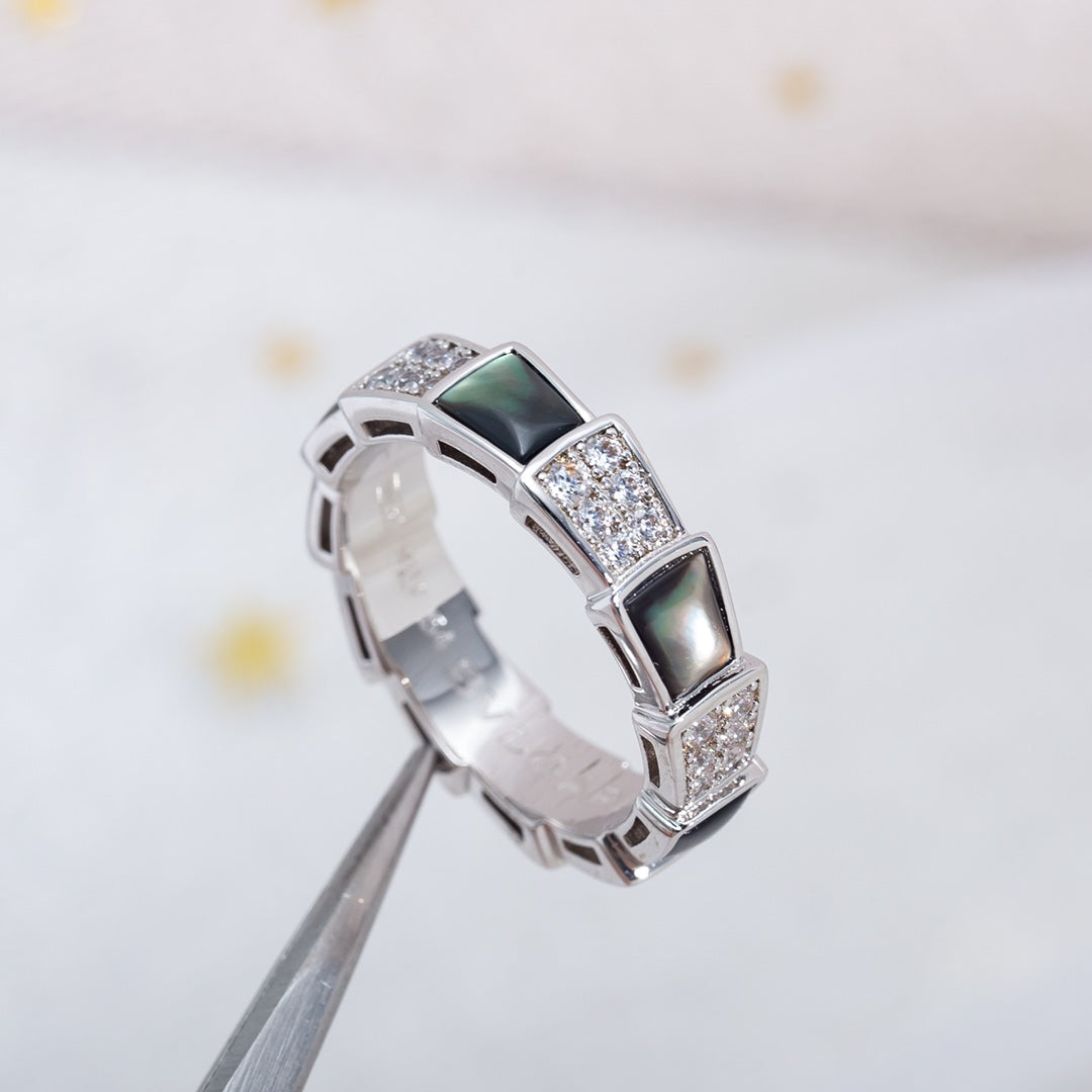 [Psychic Jewelrys]SERPENTI RING SILVER DIAMOND BLACK MOP 4MM