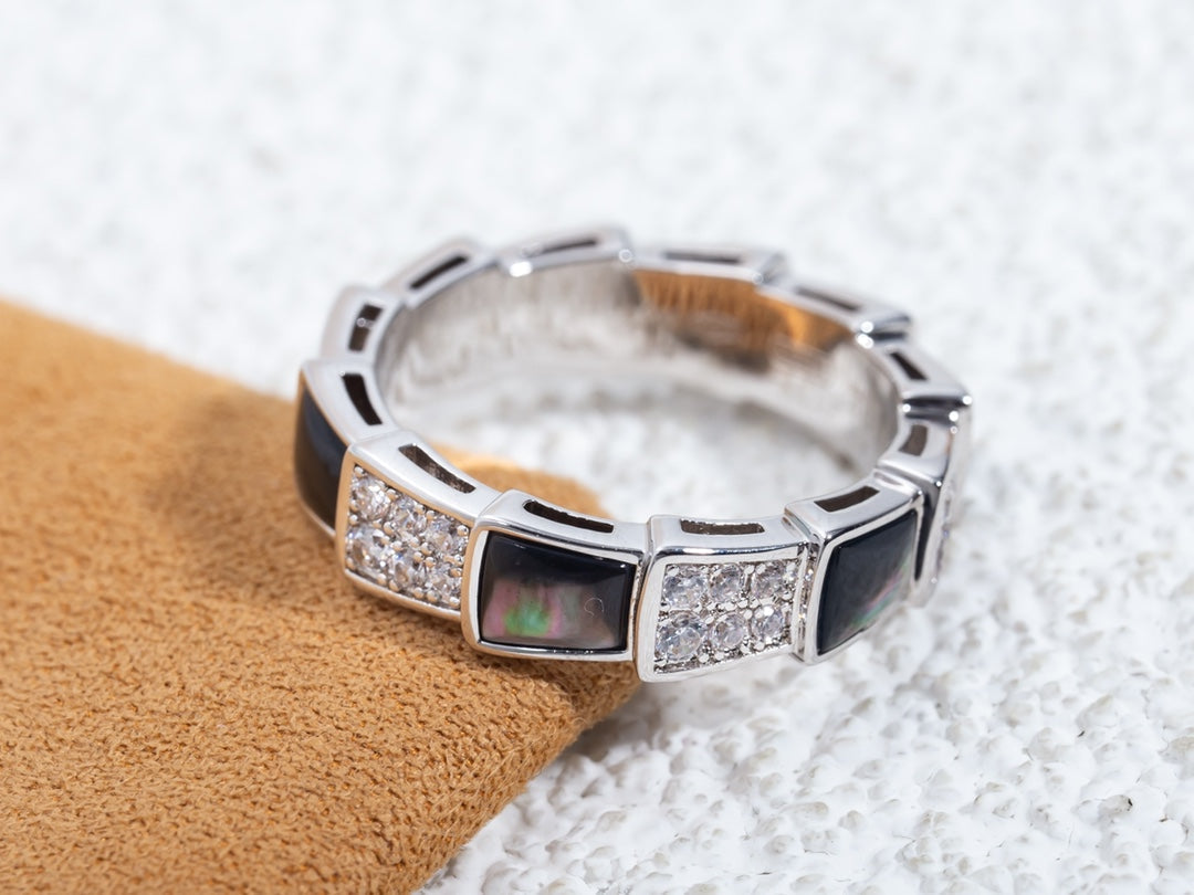 [Psychic Jewelrys]SERPENTI RING SILVER DIAMOND BLACK MOP 4MM