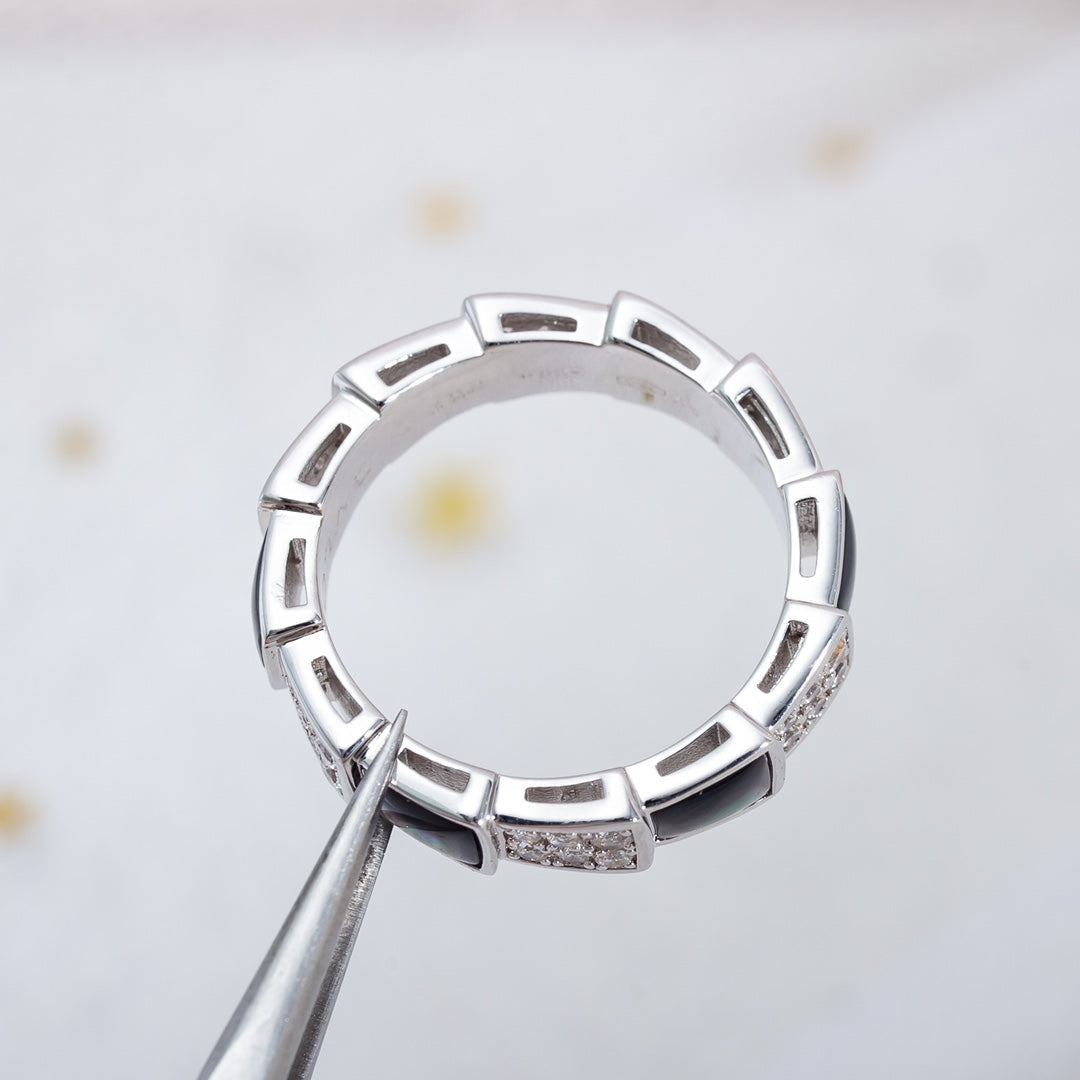 [Psychic Jewelrys]SERPENTI RING SILVER DIAMOND BLACK MOP 4MM