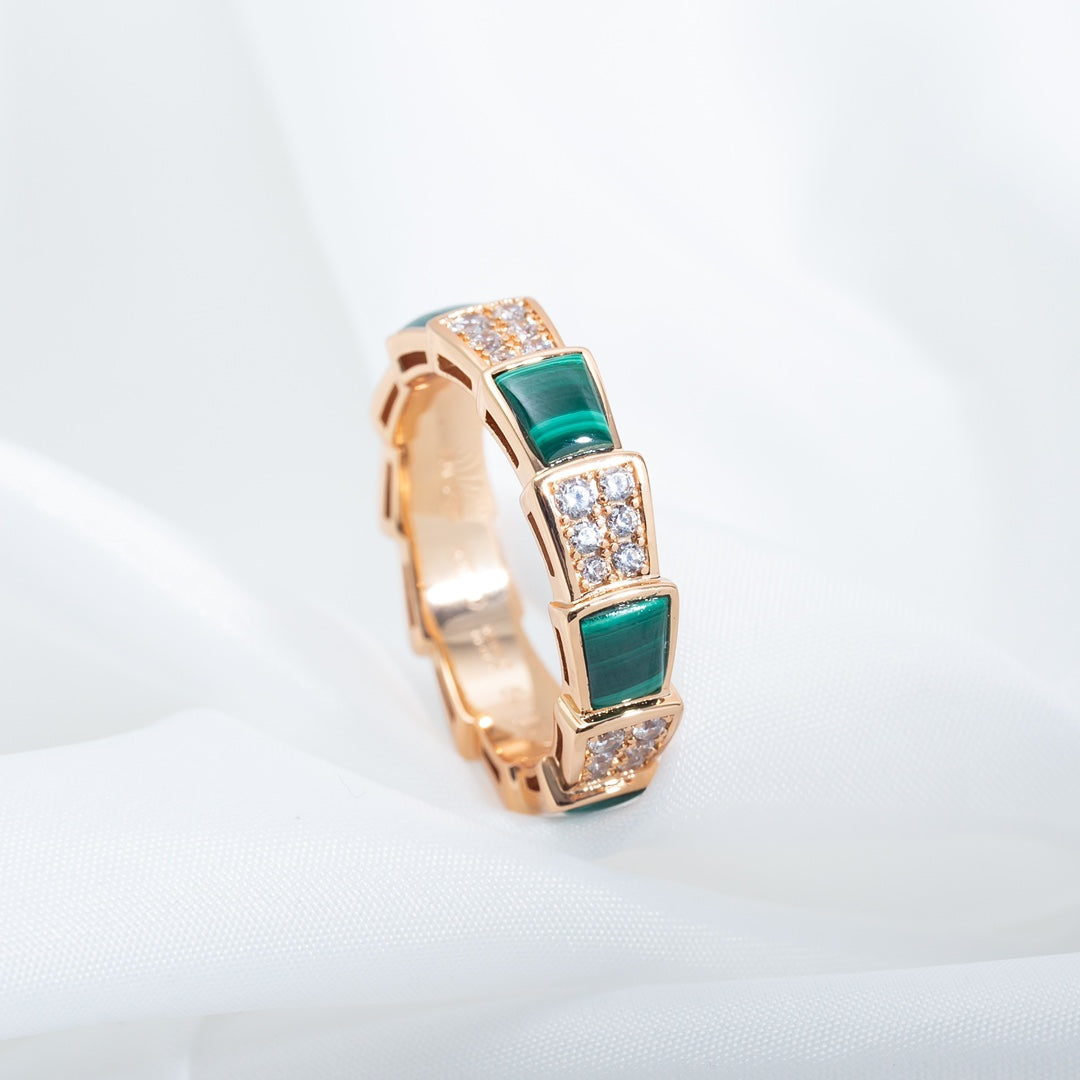 [Psychic Jewelrys]SERPENTI RING PINK GOLD MALACHITE DIAMOND PAVED 4MM