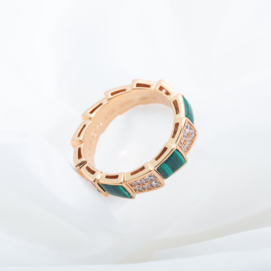 [Psychic Jewelrys]SERPENTI RING PINK GOLD MALACHITE DIAMOND PAVED 4MM
