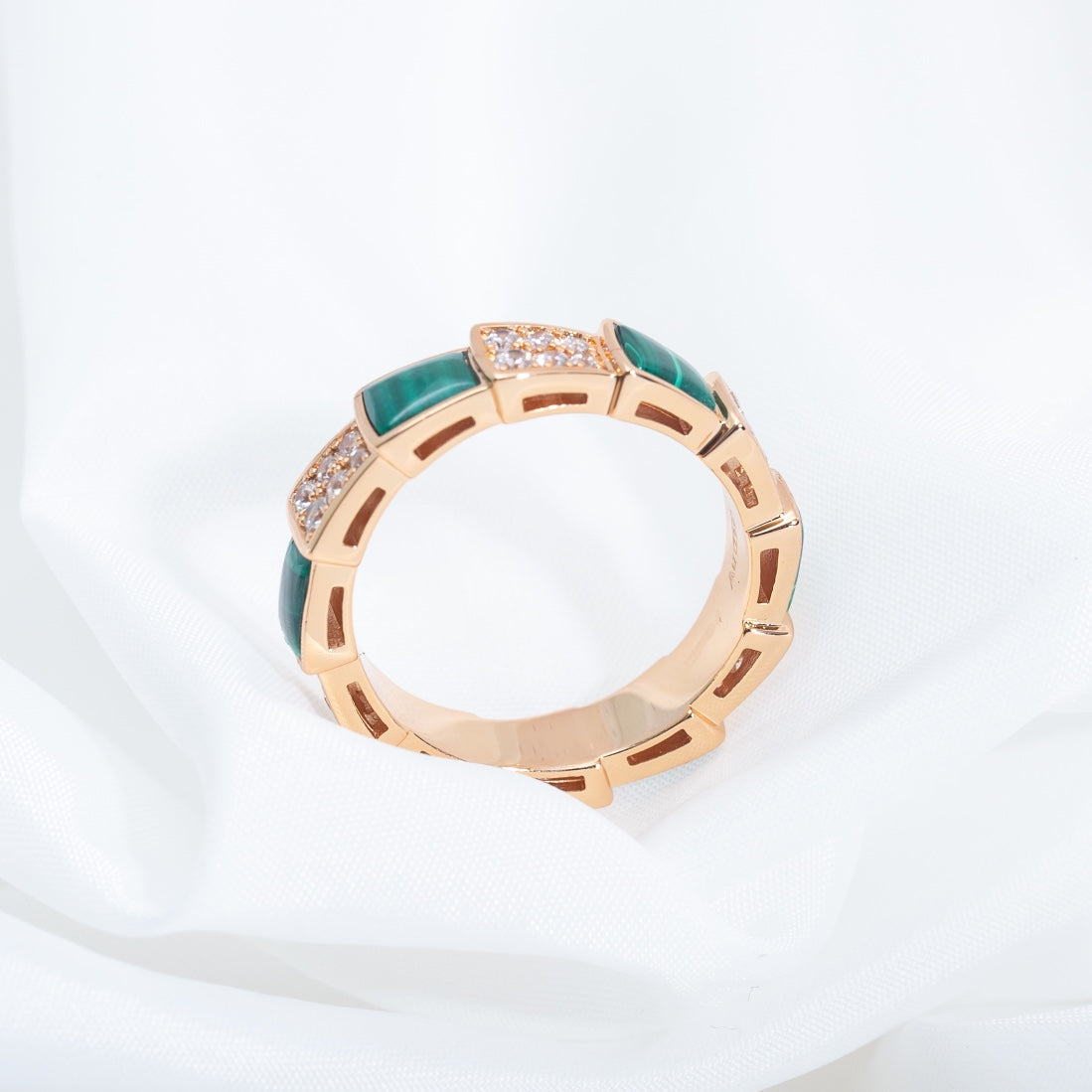 [Psychic Jewelrys]SERPENTI RING PINK GOLD MALACHITE DIAMOND PAVED 4MM