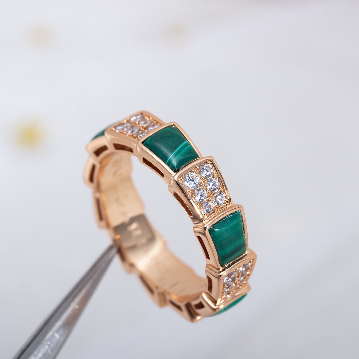 [Psychic Jewelrys]SERPENTI RING PINK GOLD MALACHITE DIAMOND PAVED 4MM
