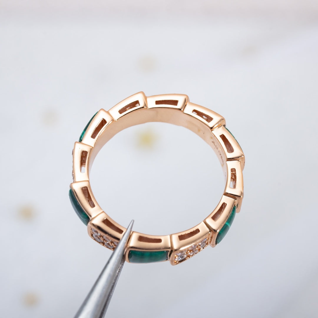 [Psychic Jewelrys]SERPENTI RING PINK GOLD MALACHITE DIAMOND PAVED 4MM