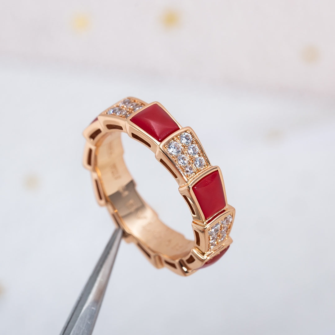 [Psychic Jewelrys]SERPENTI RING PINK GOLD CARNELIAN DIAMOND PAVED 4MM