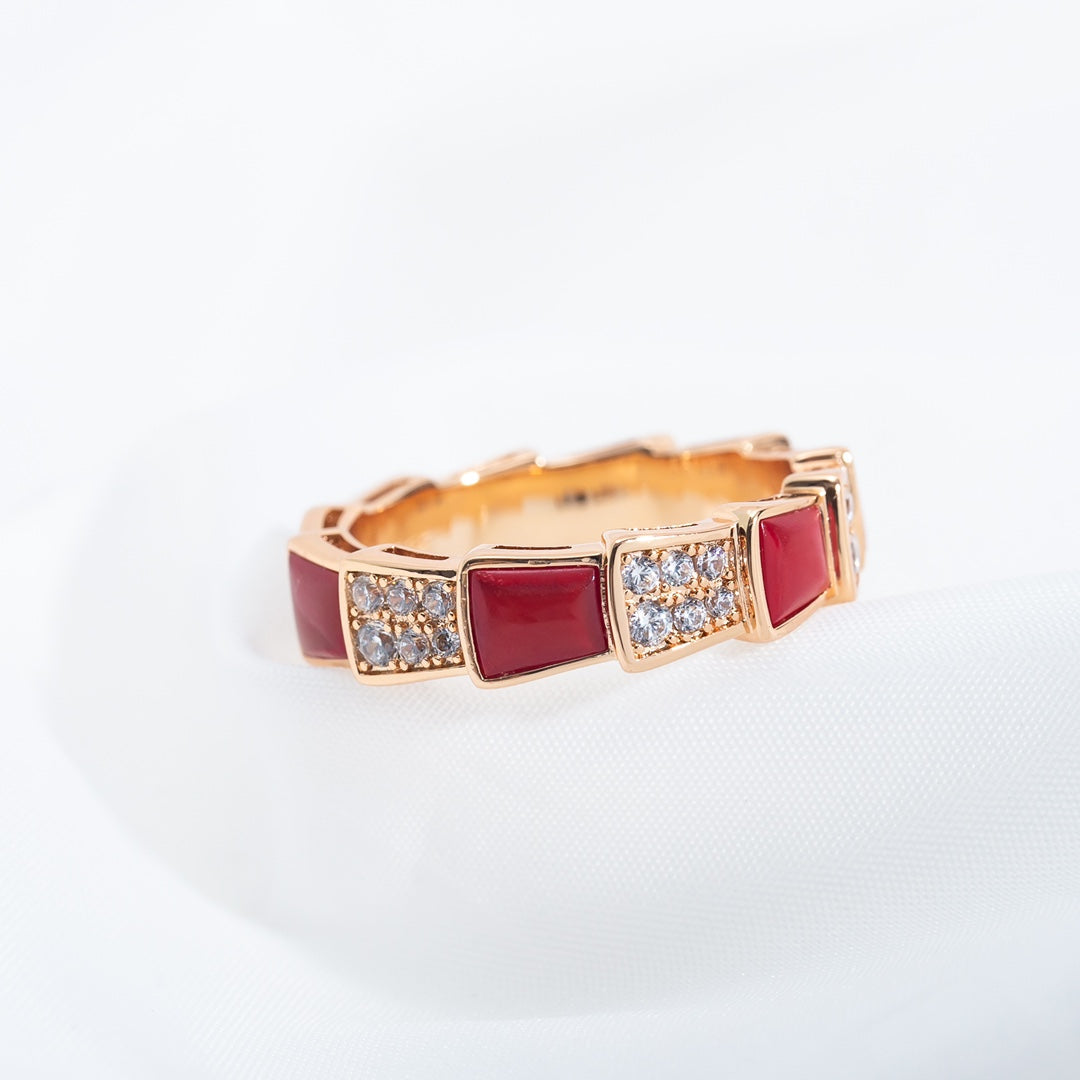 [Psychic Jewelrys]SERPENTI RING PINK GOLD CARNELIAN DIAMOND PAVED 4MM