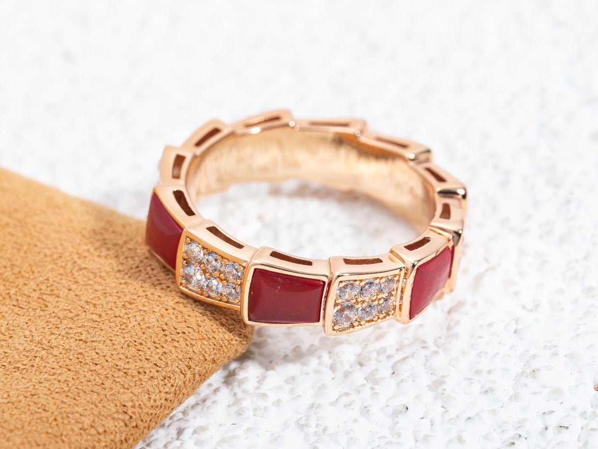 [Psychic Jewelrys]SERPENTI RING PINK GOLD CARNELIAN DIAMOND PAVED 4MM