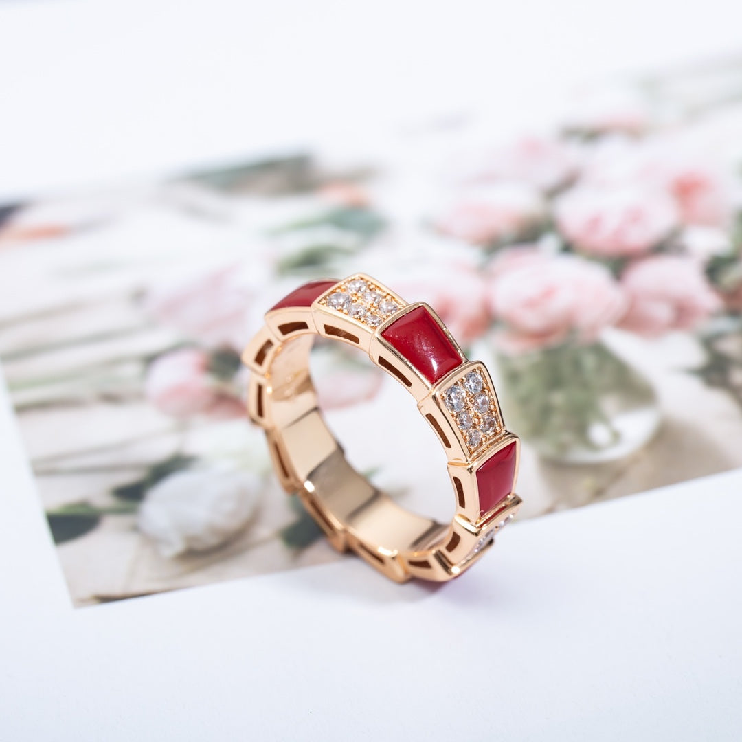 [Psychic Jewelrys]SERPENTI RING PINK GOLD CARNELIAN DIAMOND PAVED 4MM