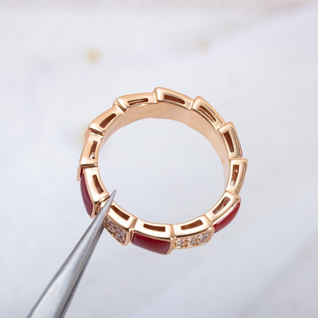[Psychic Jewelrys]SERPENTI RING PINK GOLD CARNELIAN DIAMOND PAVED 4MM