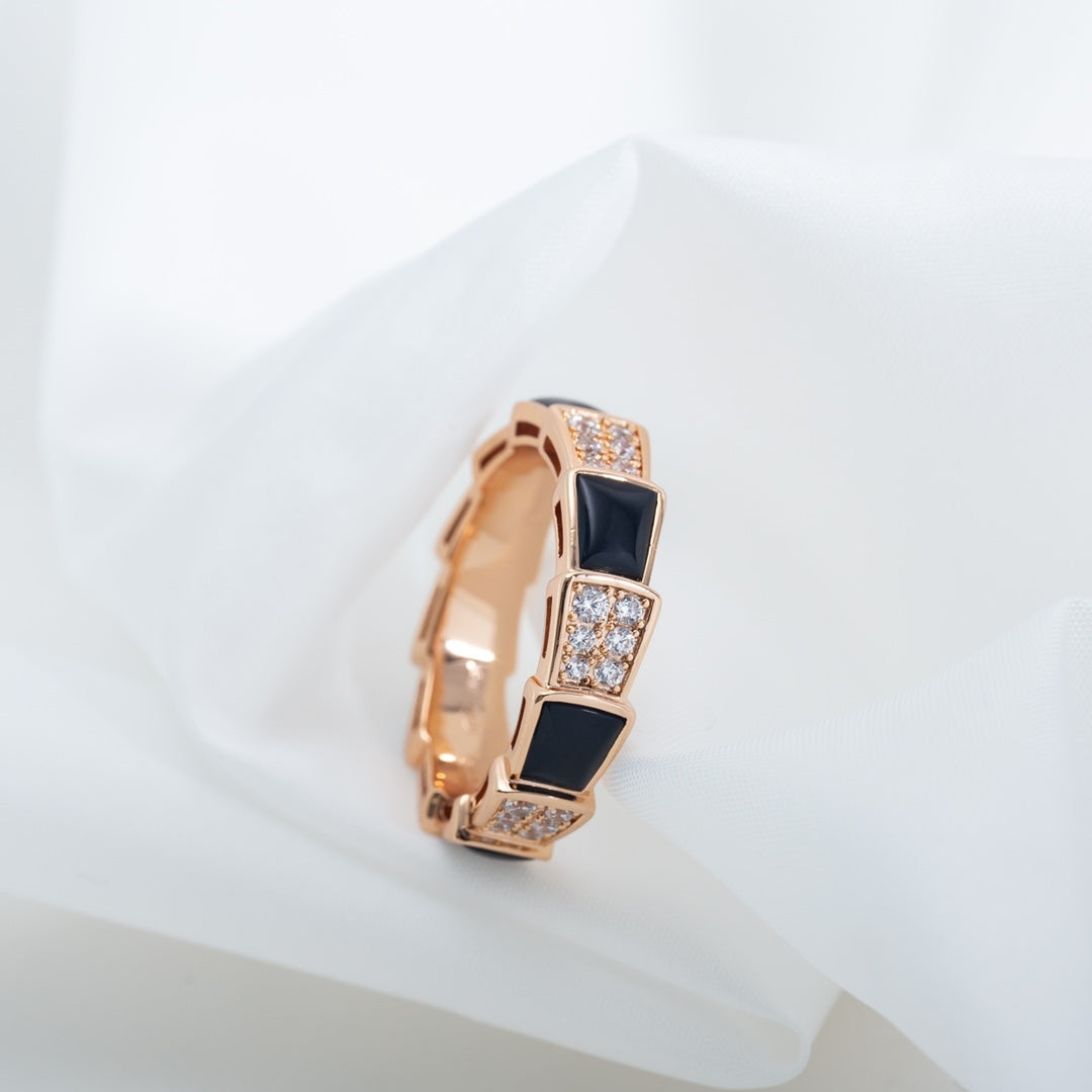 [Psychic Jewelrys]SERPENTI RING PINK GOLD BLACK MOP DIAMOND PAVED 4MM
