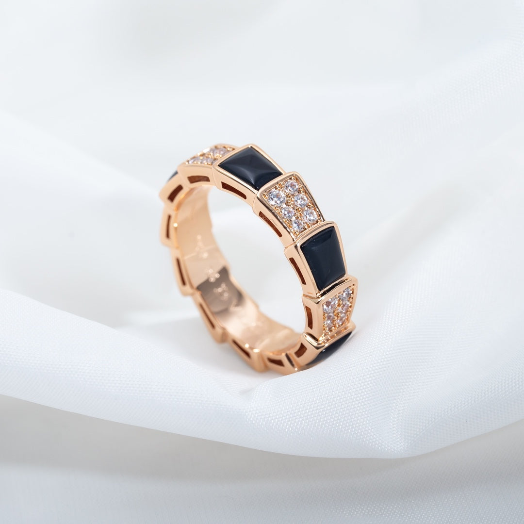 [Psychic Jewelrys]SERPENTI RING PINK GOLD BLACK MOP DIAMOND PAVED 4MM
