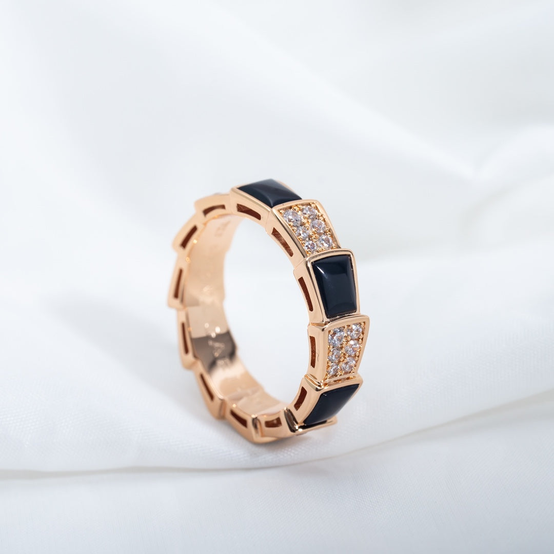 [Psychic Jewelrys]SERPENTI RING PINK GOLD BLACK MOP DIAMOND PAVED 4MM