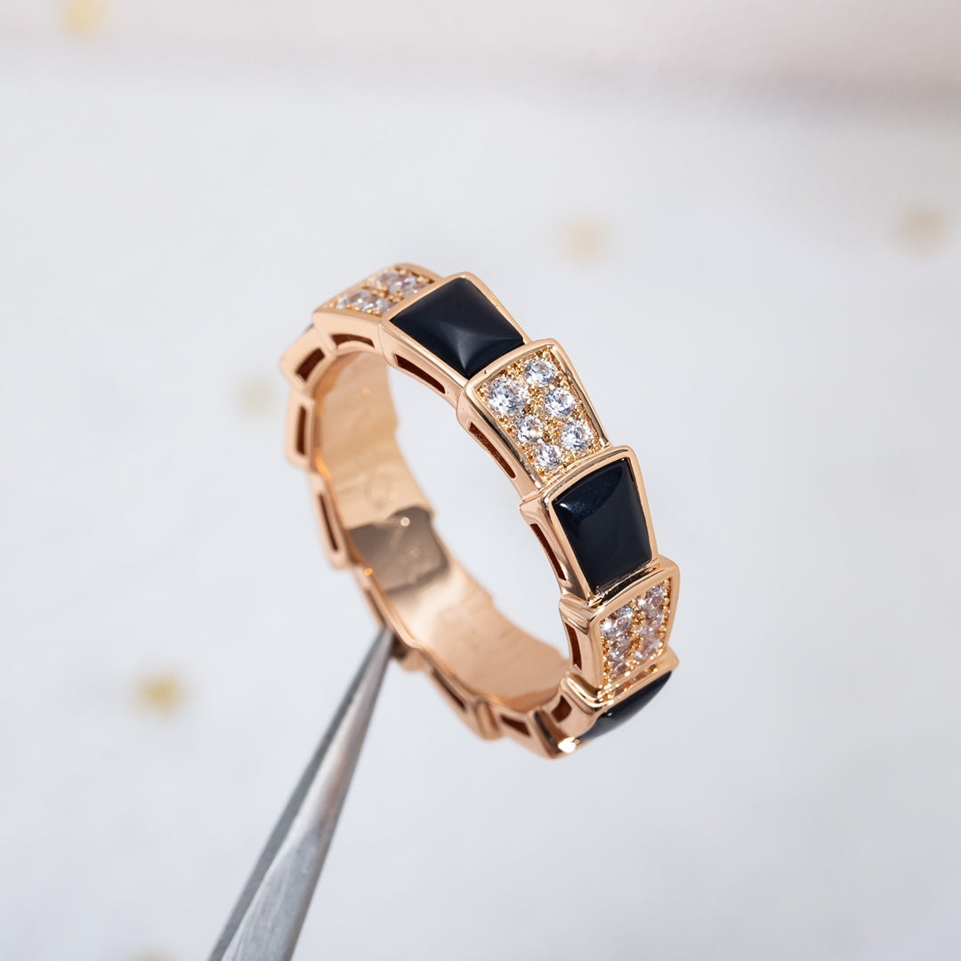 [Psychic Jewelrys]SERPENTI RING PINK GOLD BLACK MOP DIAMOND PAVED 4MM