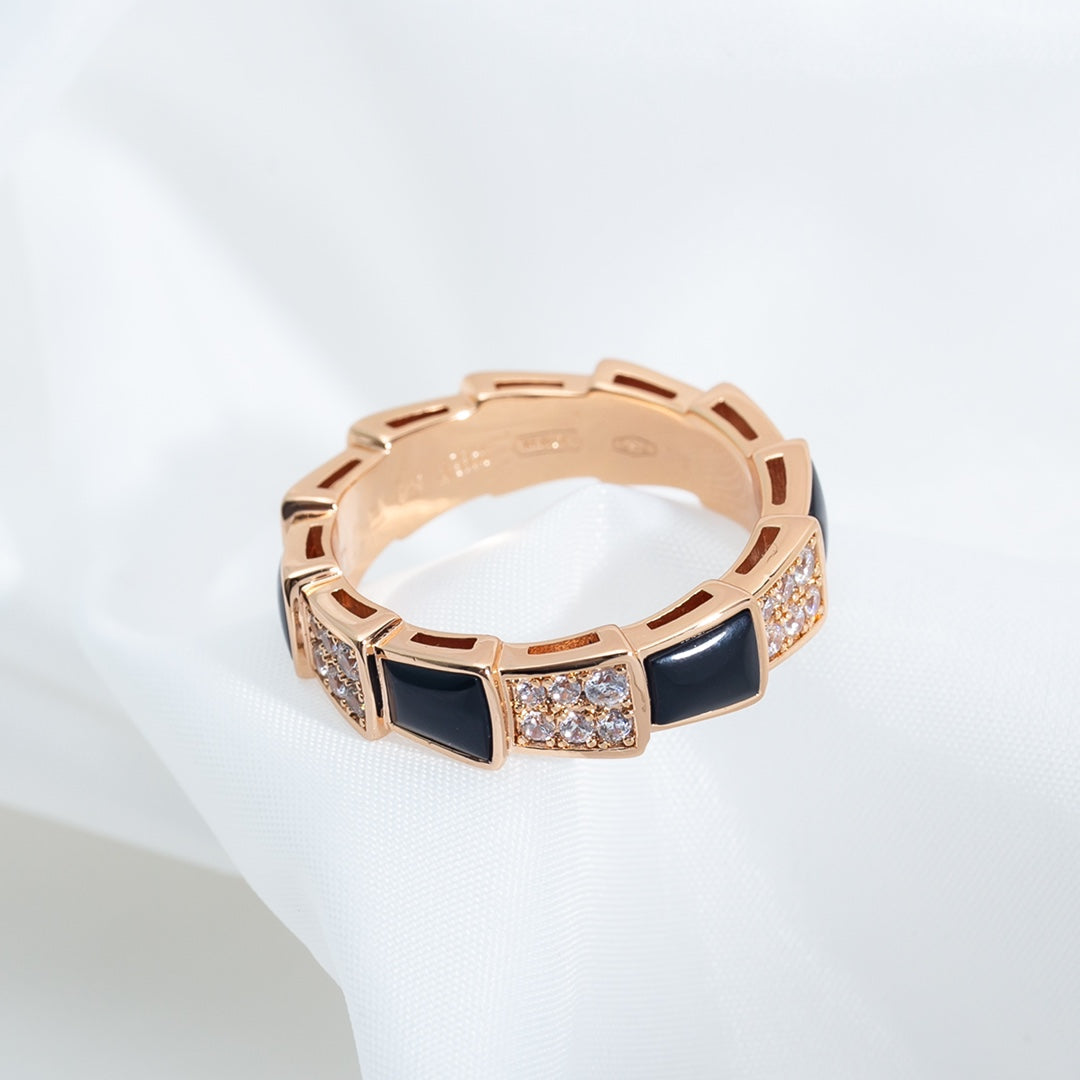 [Psychic Jewelrys]SERPENTI RING PINK GOLD BLACK MOP DIAMOND PAVED 4MM