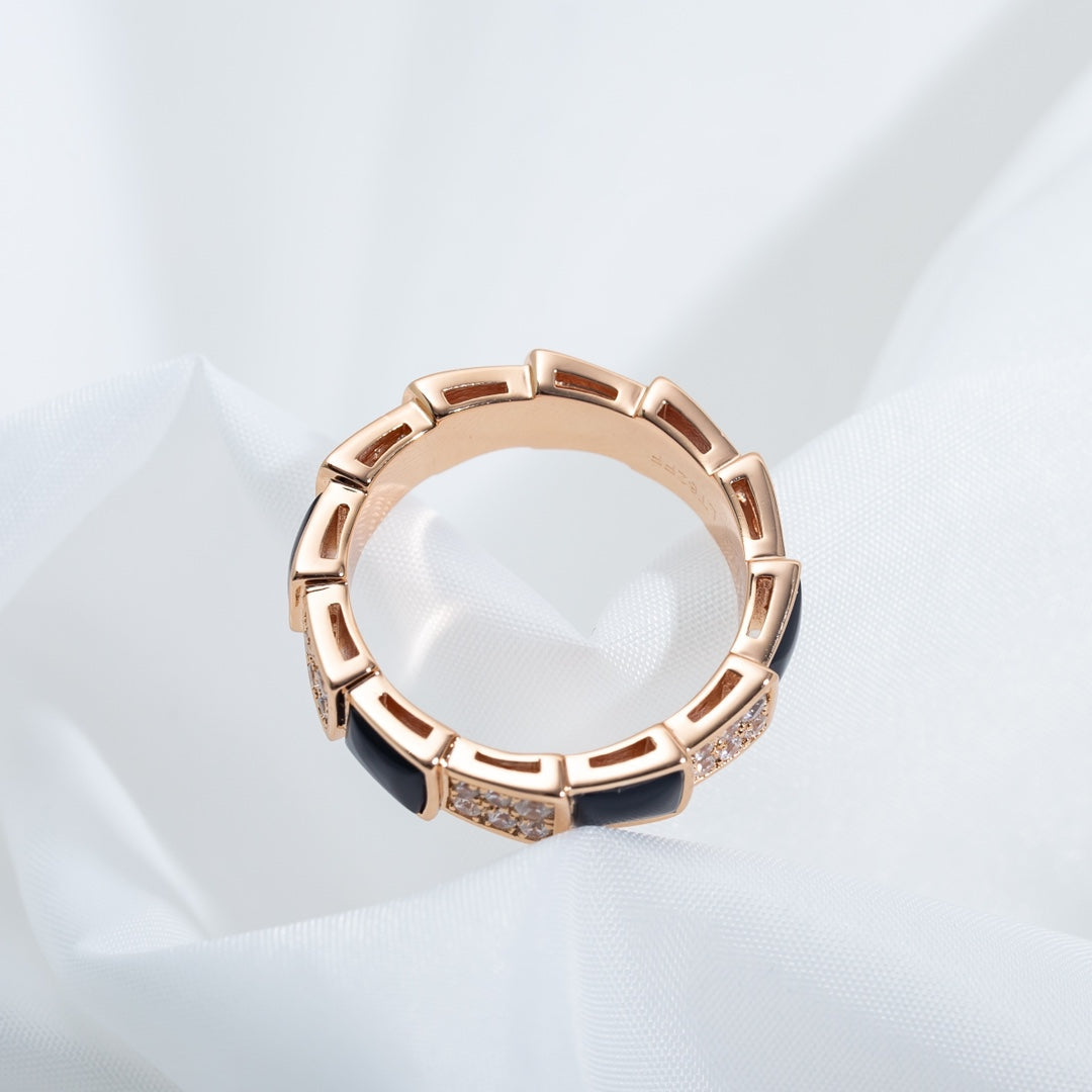 [Psychic Jewelrys]SERPENTI RING PINK GOLD BLACK MOP DIAMOND PAVED 4MM