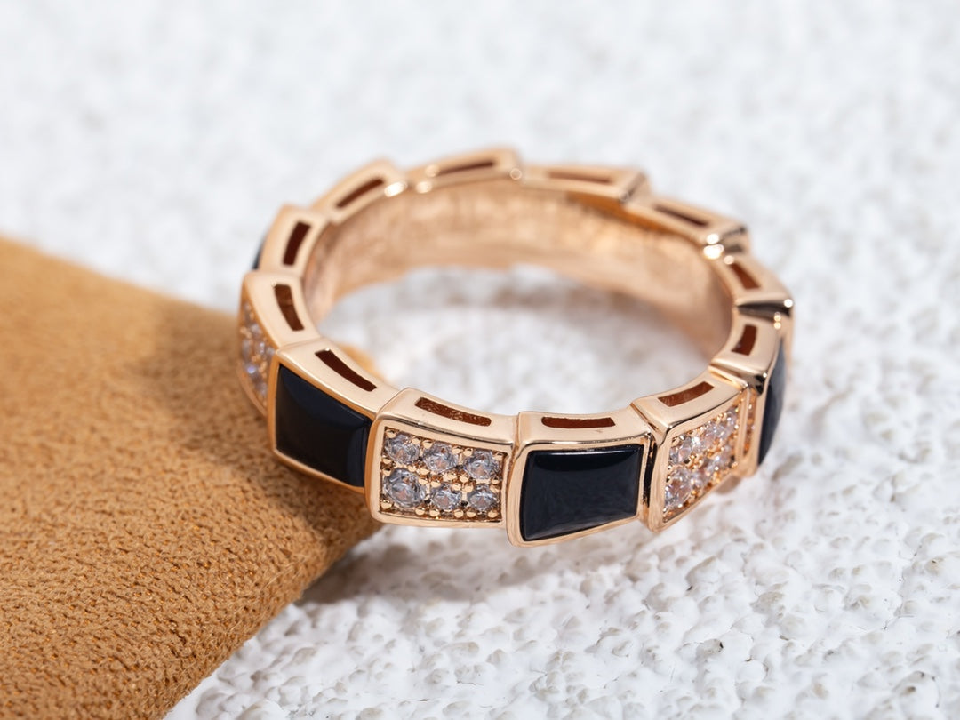 [Psychic Jewelrys]SERPENTI RING PINK GOLD BLACK MOP DIAMOND PAVED 4MM