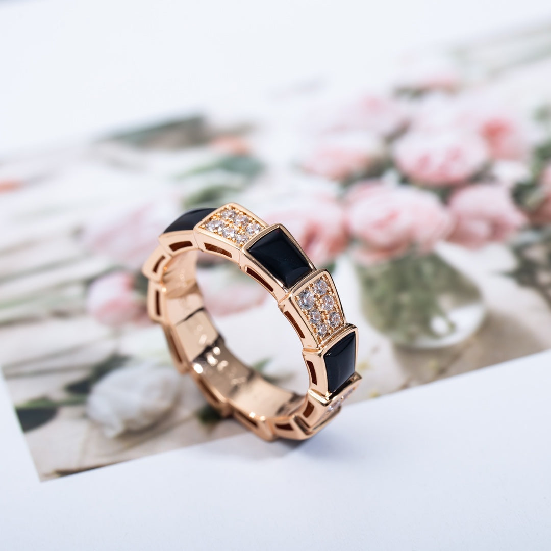 [Psychic Jewelrys]SERPENTI RING PINK GOLD BLACK MOP DIAMOND PAVED 4MM