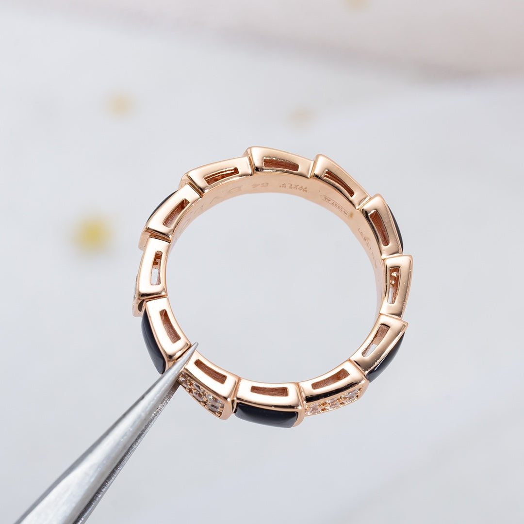 [Psychic Jewelrys]SERPENTI RING PINK GOLD BLACK MOP DIAMOND PAVED 4MM