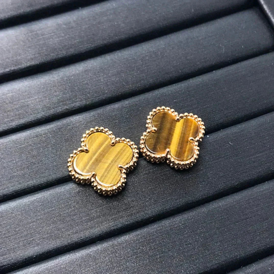 [Psychic Jewelrys]CLOVER MEDIUM 1 MOTIFS TIGER EYE EARRINGS