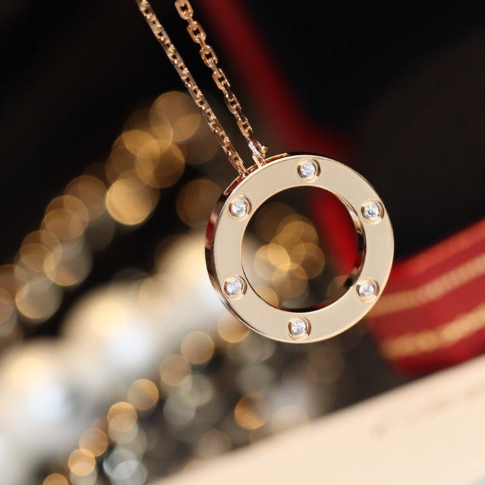 [Psychic Jewelrys]LOVE NECKLACE 16MM 6 DIAMONDS PINK GOLD