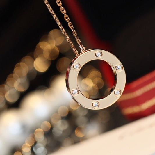 [Psychic Jewelrys]LOVE NECKLACE 16MM 6 DIAMONDS PINK GOLD
