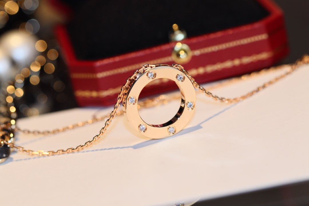 [Psychic Jewelrys]LOVE NECKLACE 16MM 6 DIAMONDS PINK GOLD