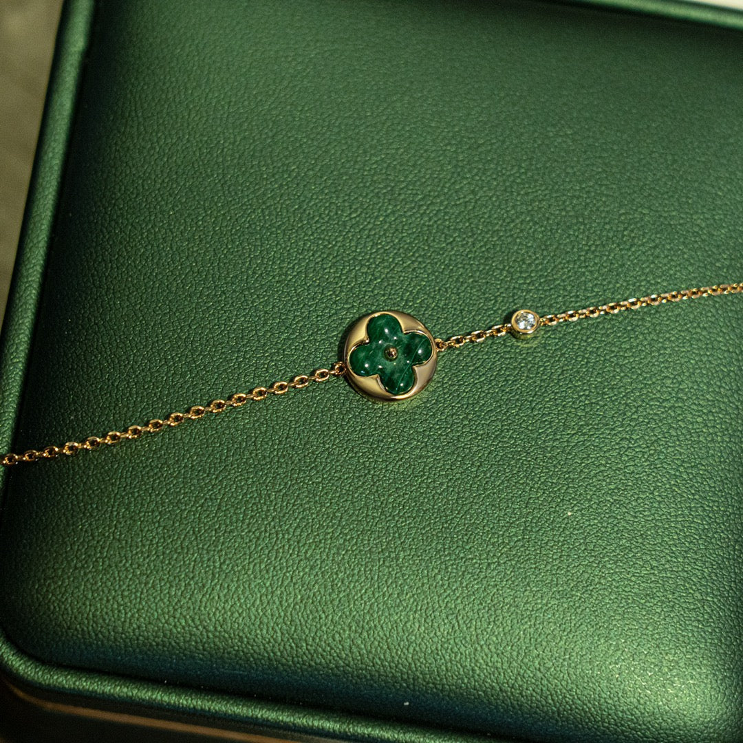 [Psychic Jewelrys]SUN MALACHITE 1 DIAMOND PINK GOLD BRACELET