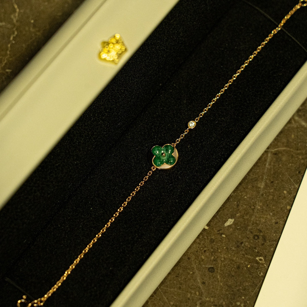 [Psychic Jewelrys]SUN MALACHITE 1 DIAMOND PINK GOLD BRACELET