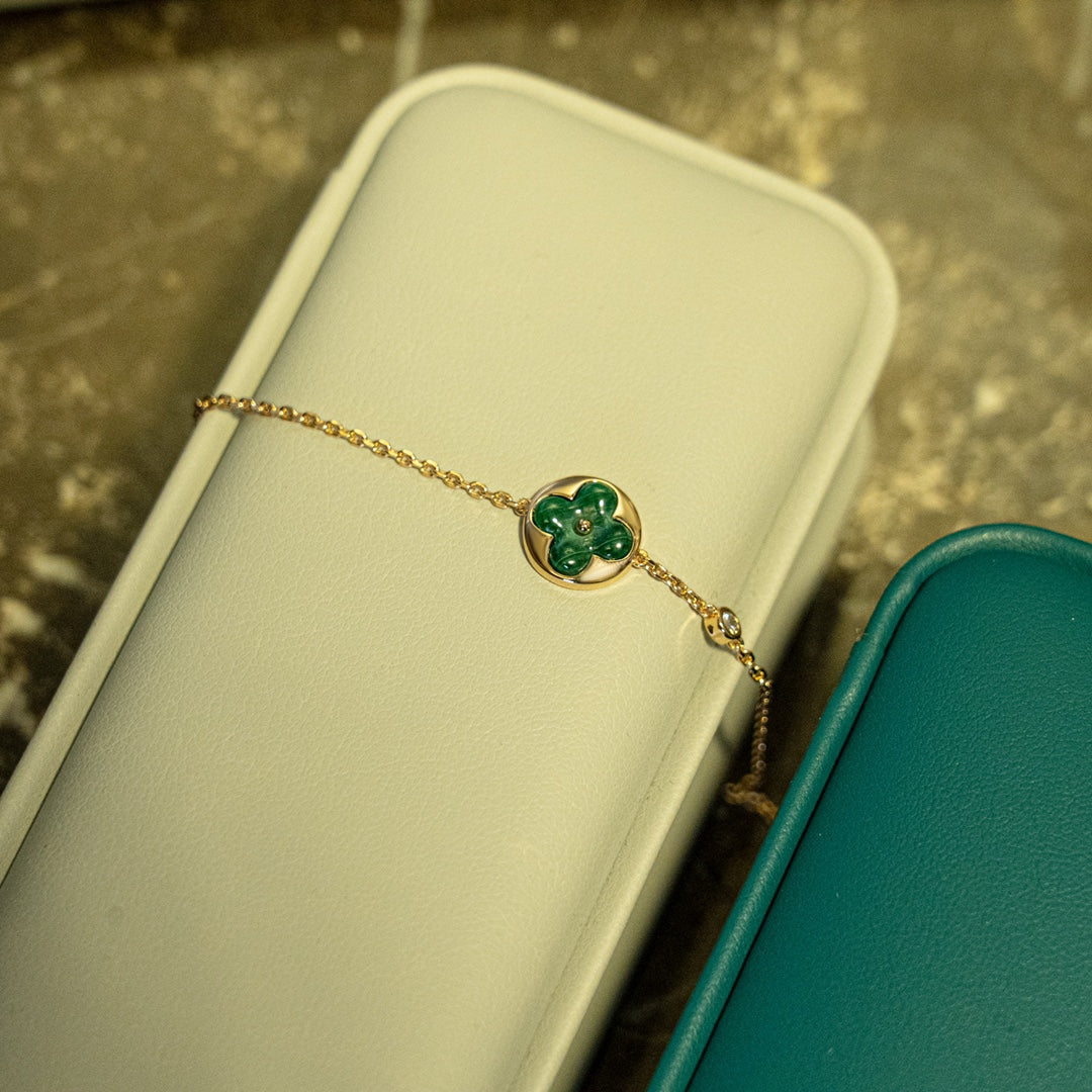 [Psychic Jewelrys]SUN MALACHITE 1 DIAMOND PINK GOLD BRACELET