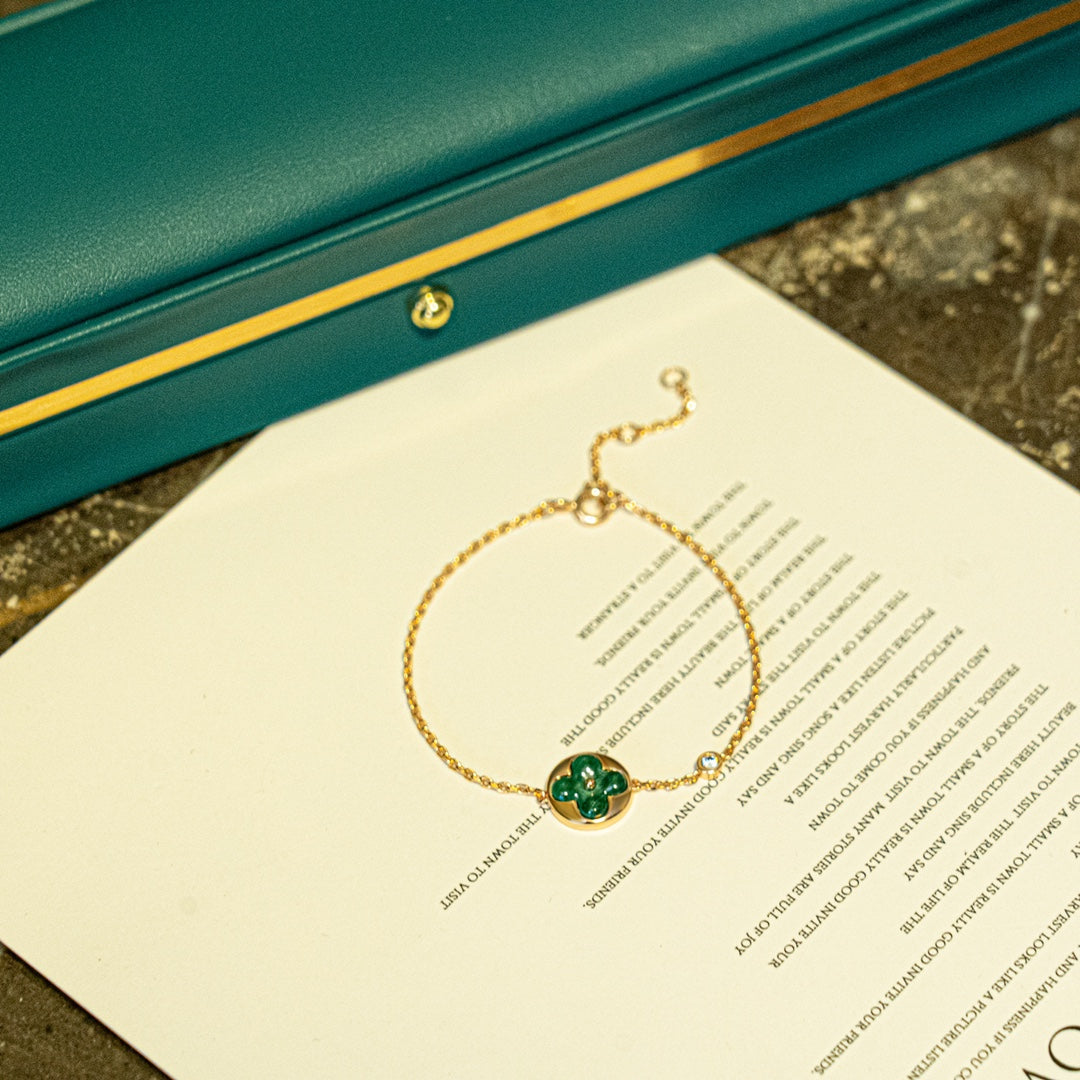 [Psychic Jewelrys]SUN MALACHITE 1 DIAMOND PINK GOLD BRACELET