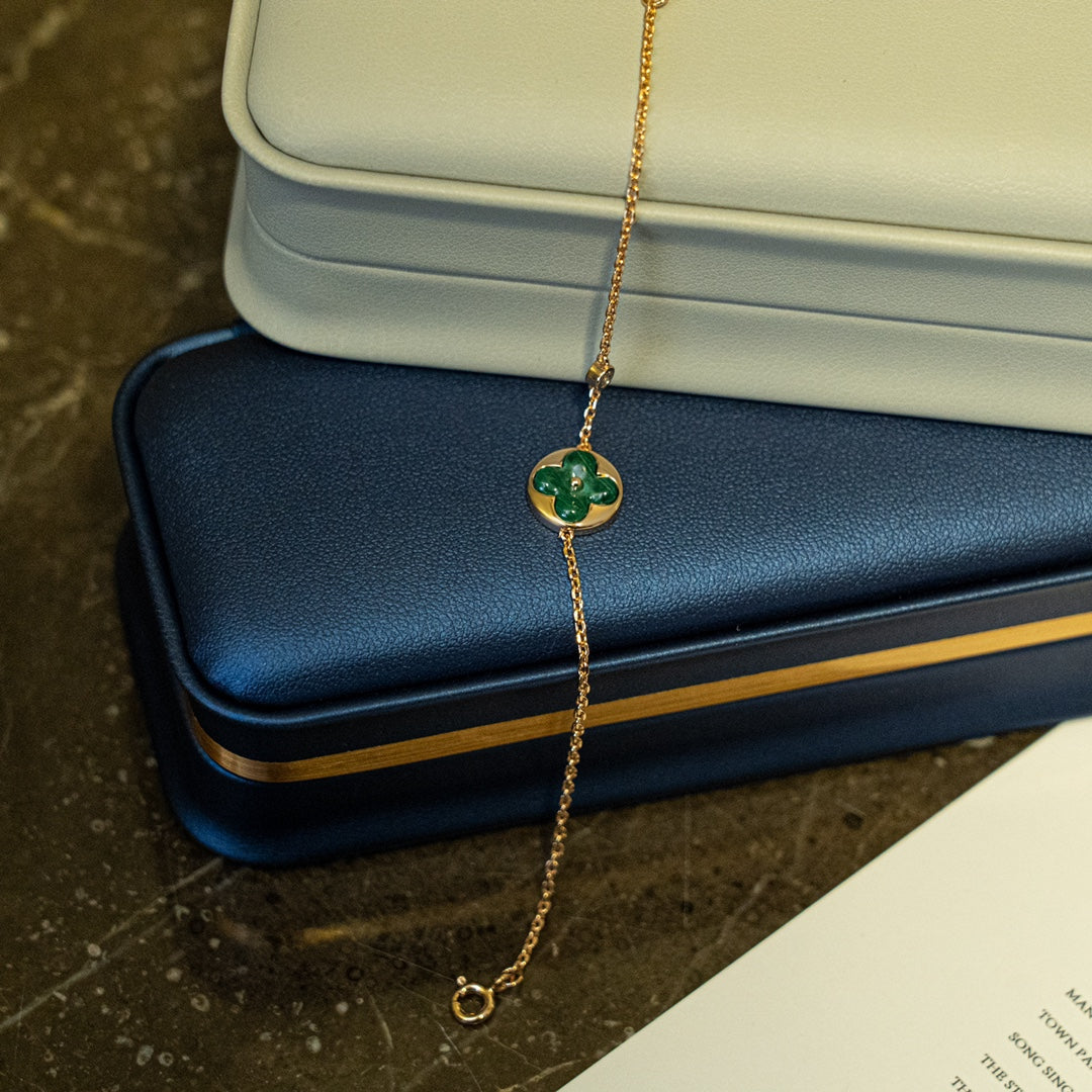 [Psychic Jewelrys]SUN MALACHITE 1 DIAMOND PINK GOLD BRACELET