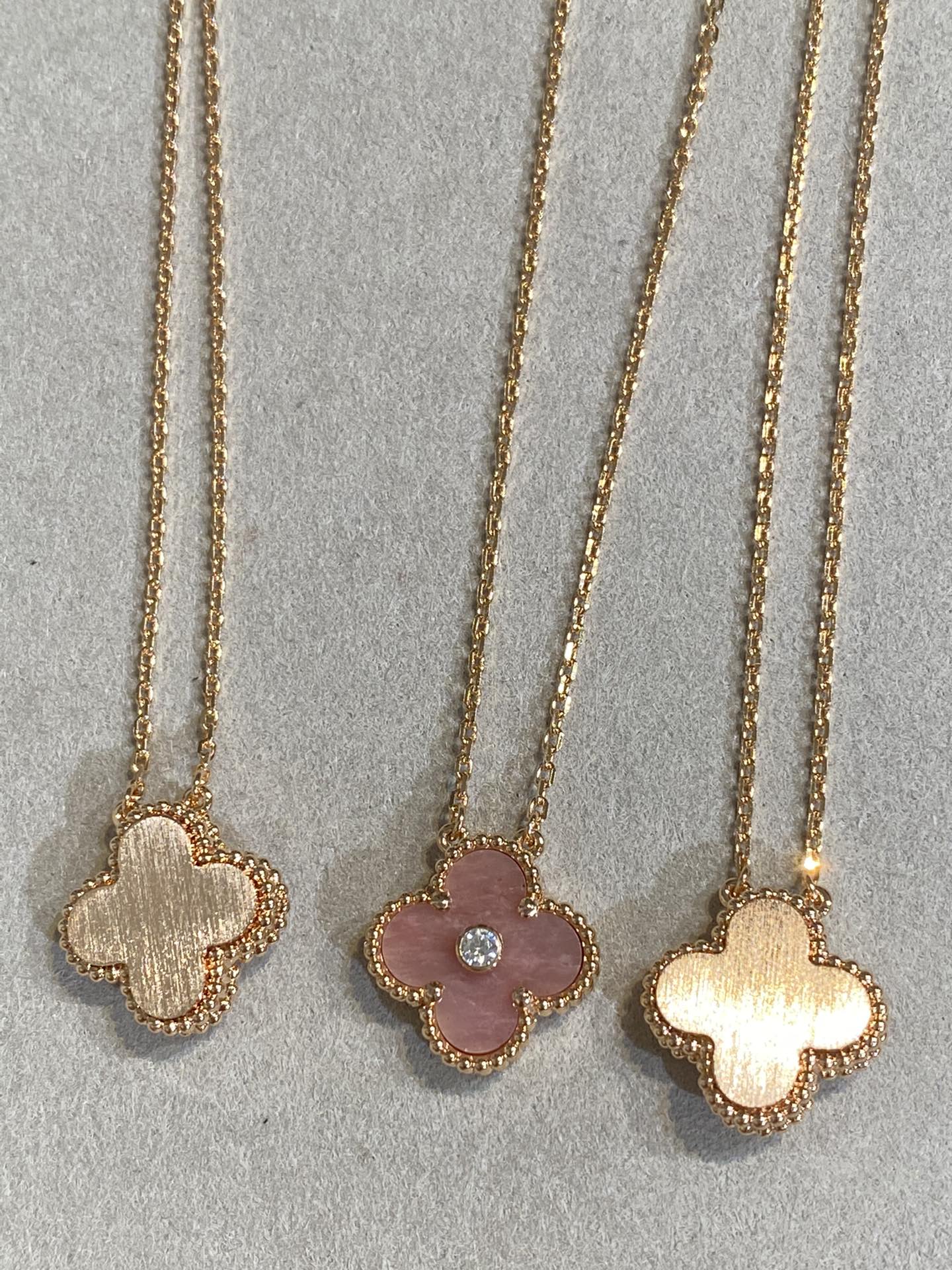 [Psychic Jewelrys]CLOVER 15MM DIAMOND RHODONITE NECKLACE