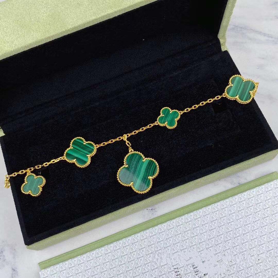 [Psychic Jewelrys]MAGIC CLOVER MALACHITE GOLD BRACELET 5 MOTIFS