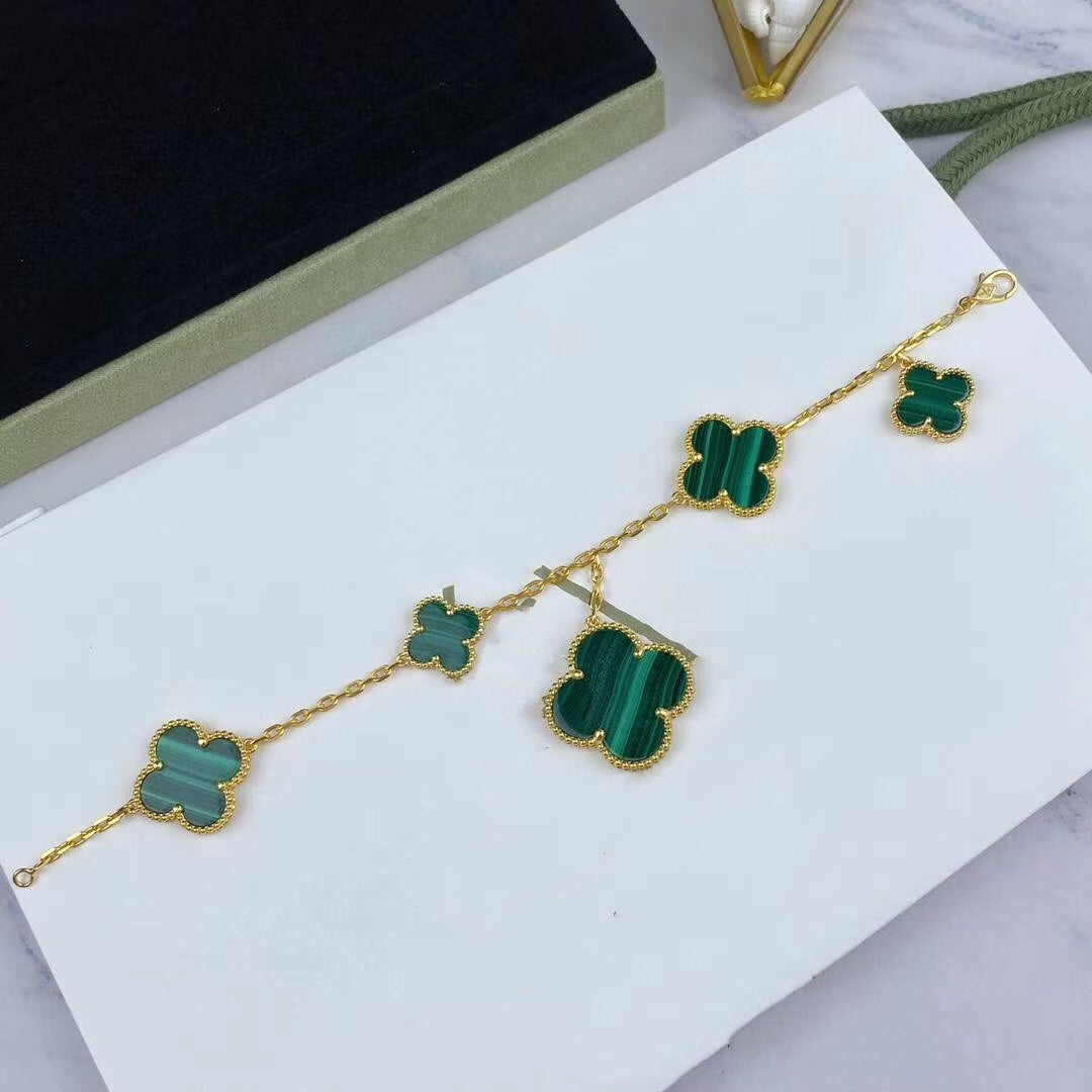 [Psychic Jewelrys]MAGIC CLOVER MALACHITE GOLD BRACELET 5 MOTIFS