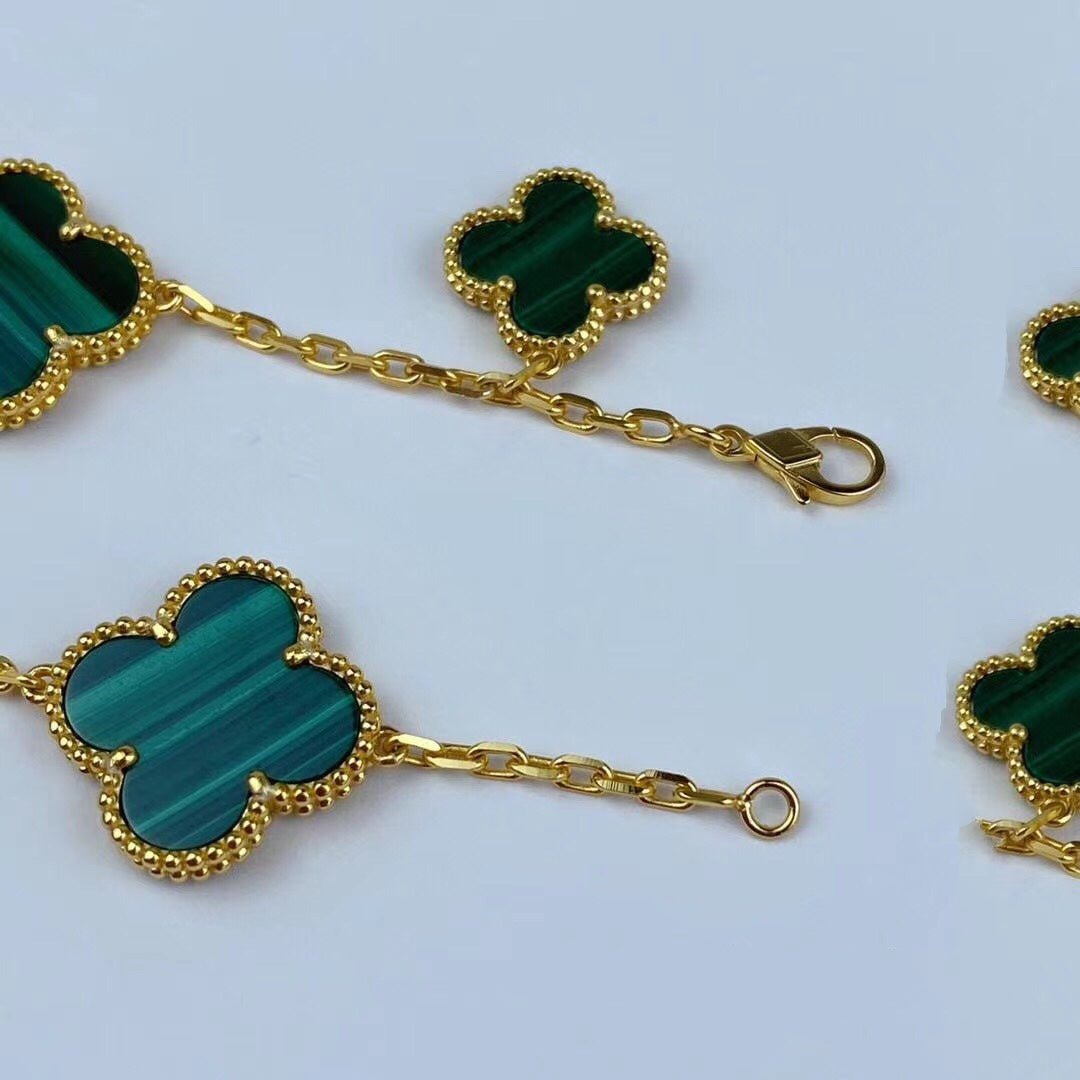 [Psychic Jewelrys]MAGIC CLOVER MALACHITE GOLD BRACELET 5 MOTIFS