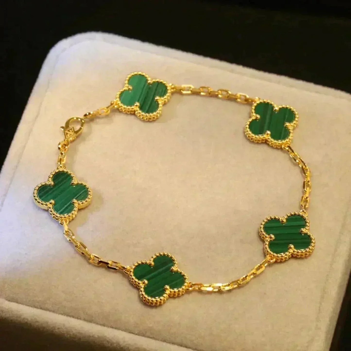 [Psychic Jewelrys]CLOVER 5 MOTIFS MALACHITE BRACELET