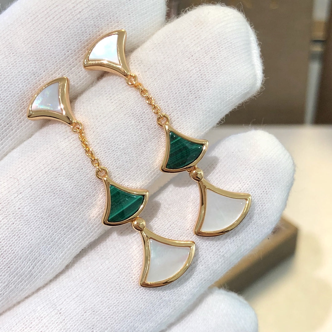 [Psychic Jewelrys]DREAM EARRINGS 3 MOTIFS MALACHITE MOP PINK GOLD