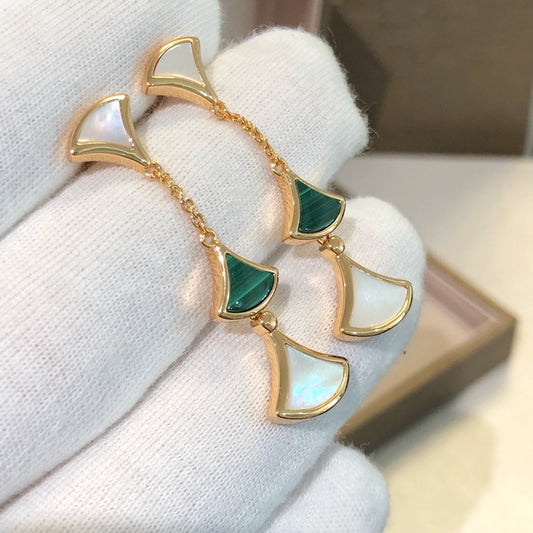 [Psychic Jewelrys]DREAM EARRINGS 3 MOTIFS MALACHITE MOP PINK GOLD