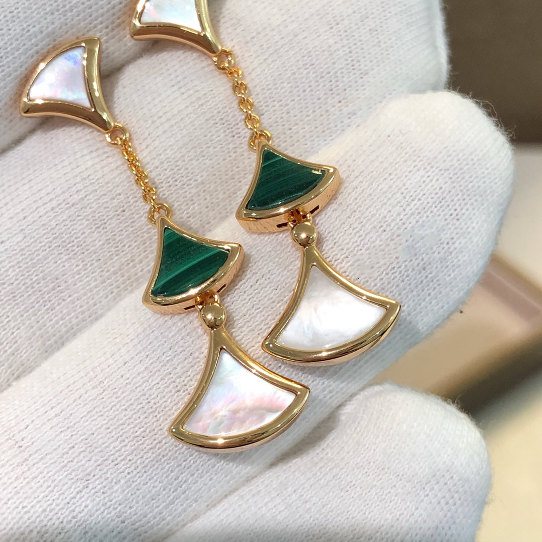 [Psychic Jewelrys]DREAM EARRINGS 3 MOTIFS MALACHITE MOP PINK GOLD