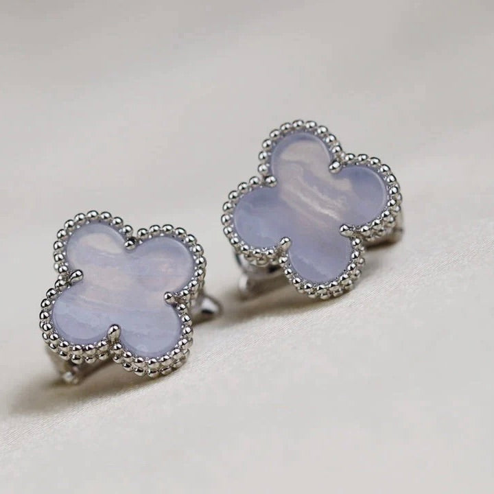 [Psychic Jewelrys]CLOVER MEDIUM 1 MOTIFS  WHITE MOP EARRINGS SILVER