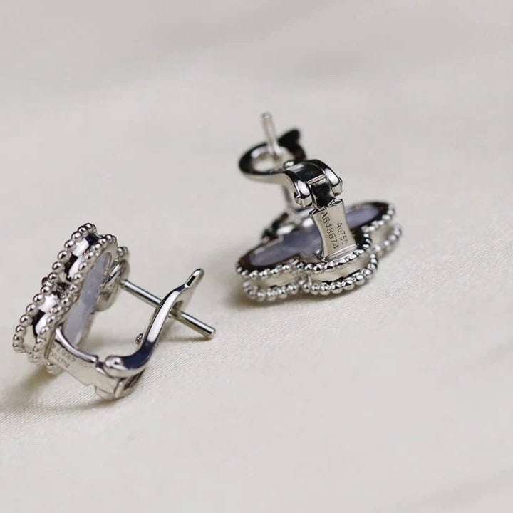 [Psychic Jewelrys]CLOVER MEDIUM 1 MOTIFS  WHITE MOP EARRINGS SILVER