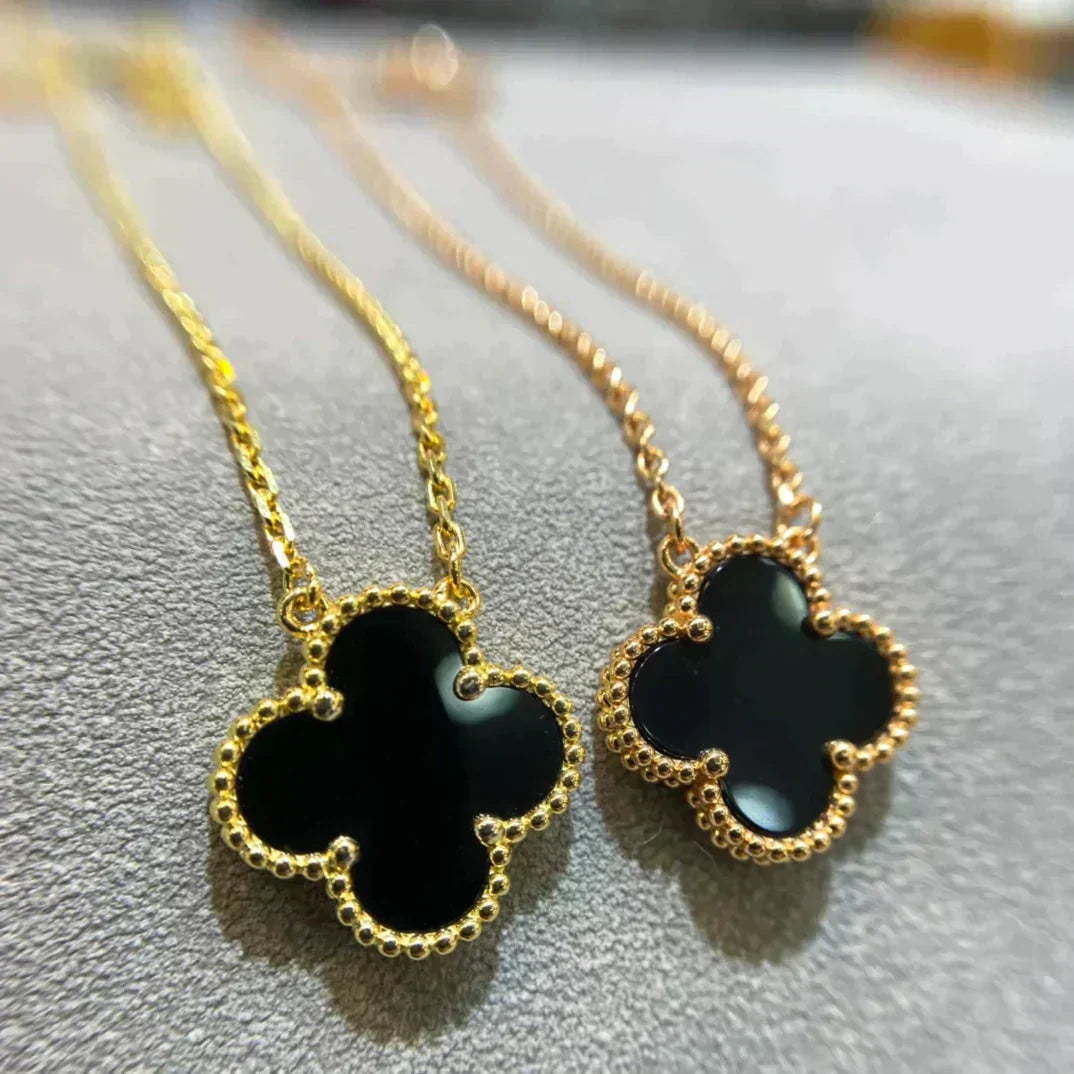 [Psychic Jewelrys]CLOVER 15MM BLACK ONYX SINGLE FLOWER NECKLACE