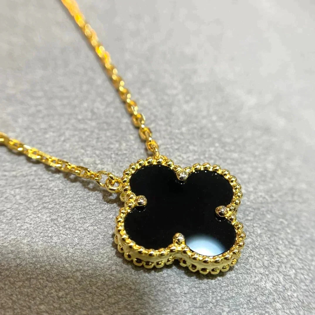[Psychic Jewelrys]CLOVER 15MM BLACK ONYX SINGLE FLOWER NECKLACE