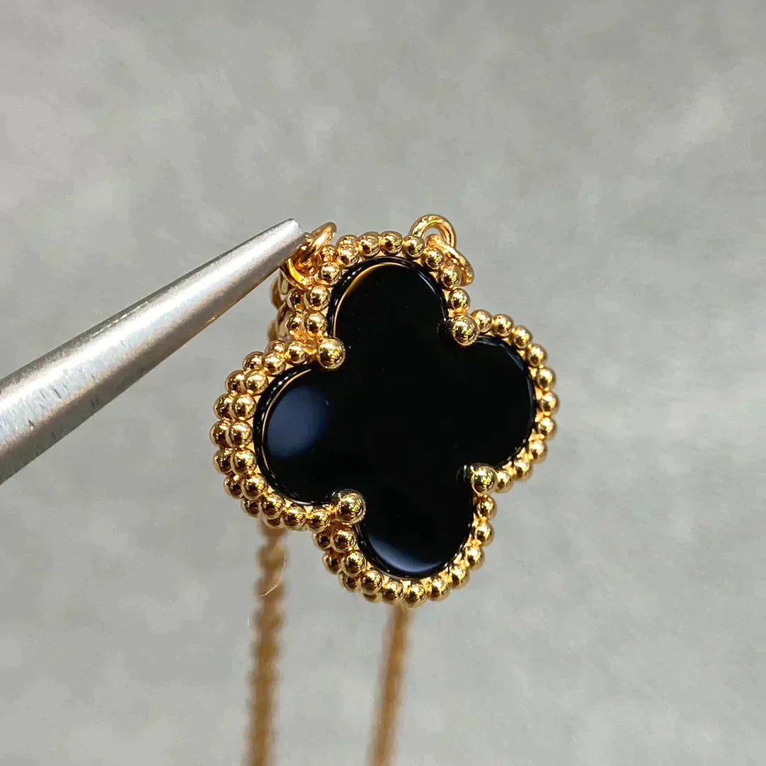 [Psychic Jewelrys]CLOVER 15MM BLACK ONYX SINGLE FLOWER NECKLACE