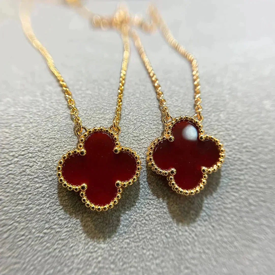 [Psychic Jewelrys]CLOVER 15MM CARNELIAN SINGLE FLOWER NECKLACE